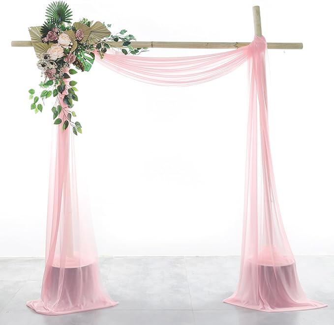 VDS Pack of 2 Panel (30 Inch X 50 Feet) Wedding Arch Draping Fabric Sheer Chiffon Fabric Drapery for Wedding Ceremony Reception Swag Backdrop Canopy Chuppah ARBO Altars Decoration (Blush Pink)