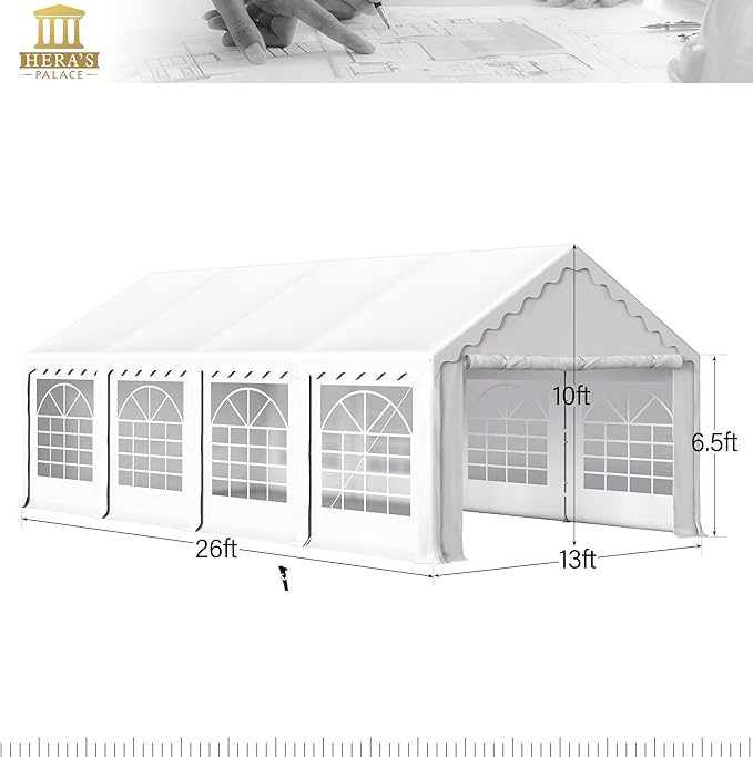HERA'S PALACE 13'x 26' Outdoor Tents for Parties Large Canopy Tent with 10 Removable Sidewalls Heavy Duty Party Tent for Graduation Wedding and Birthday (White)