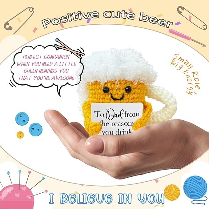 Emotional Support Crochet Beer,Drinker Gift for Men,Dad Ideals Gifts,Funny Stuff,Cute Crochet Beer Home Decor for Housewarming Gift,Friendship Gifts,Christmas Stocking Stuffers