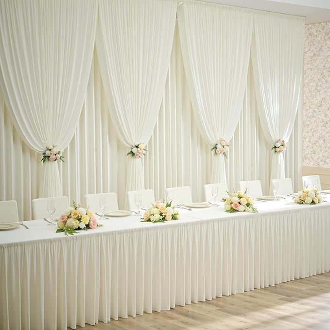 60×12ft Wrinkle Free Ivory Backdrop Curtain for Wedding Parties, 12 Panels 5×12ft Long Soft Silky Polyester Backdrop Drapes Cream Photo Back Drop Curtains for Party Photography Background Cloth
