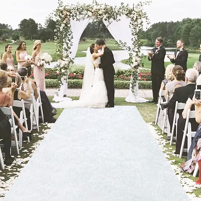 MODFUNS White Aisle Runner for Wedding Ceremony 4FTx25FT Velvet Fabric Runway Rug Wedding Runner Aisle Indoor Outdoor Carpet for Party Runners Carpet with Carpet Tapes Birthday Anniversary Runners