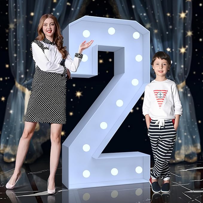 4FT Marquee Light Up Numbers 2 – Cool White LED, Easy to Assemble Foam Board with Back Support, Large Marquee Light Up Numbers for Birthday, Wedding, Party, Anniversary, Baby Shower Decor