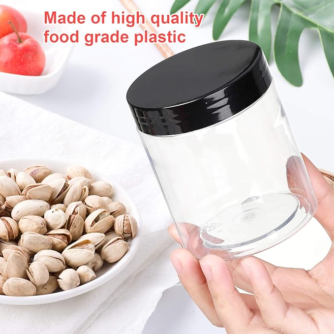 8 OZ Plastic Jars with Lids, 24 Pack Clear Plastic Slime Containers for Kitchen and Household Food Storage of Dry Goods, Creams and More, BPA Free