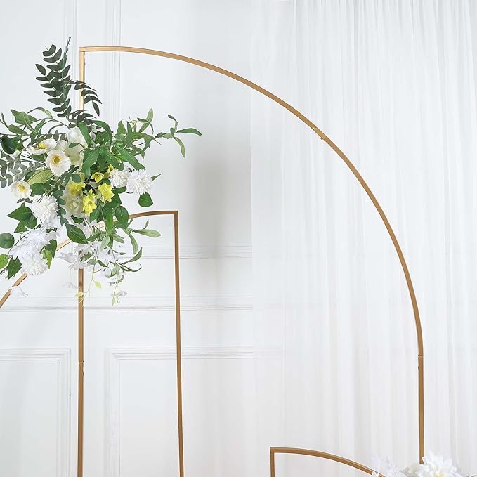 Tableclothsfactory 7ft Gold Metal Wedding Arch Chiara Backdrop Stand, Half Moon Floral Frame Arbor Display