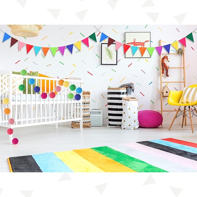 Irenare 9.8 ft Pom Pom Garland Felt Colorful Tassel Banner Christmas Party Pompoms Garland Decorations Felt Pennant Banner for Classroom Home Mantel Fireplace Birthday(Multicolor)