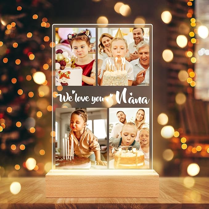 Personalized Picture Frame with Night Light, Customized Photo Frame with Photos, Customized Photo Gifts for Mom Girls Boys, Personalized Birthday Gifts for Mom, Kids, Baby, Family