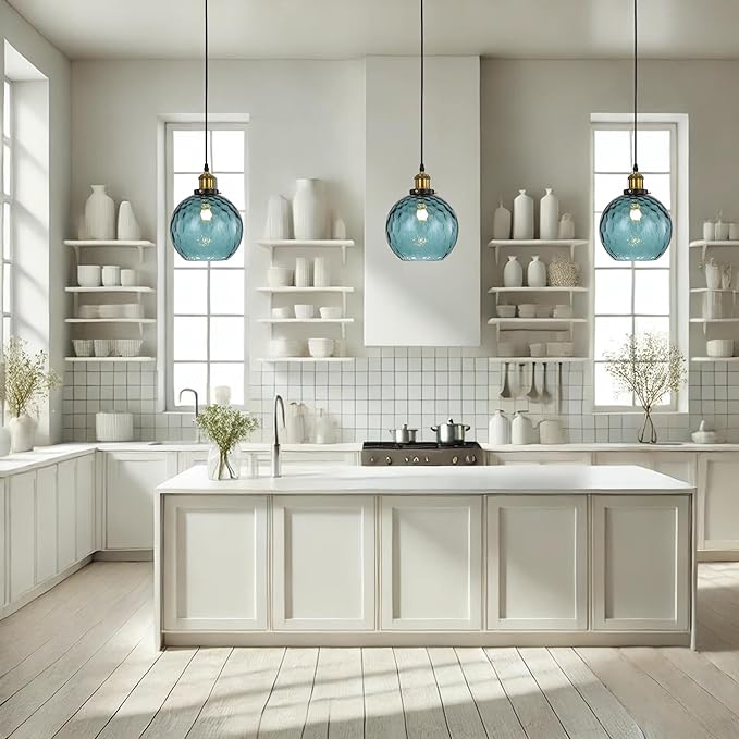 Pendant Light Shade Industrial Hanging Lights Fixtures Ceiling Outdoor Pendant Lighting for Kitchen Island Dining Room Unique Lamp in Kitchen Farmhouse Bedroom (Dark Blue, 7.8 Inches)