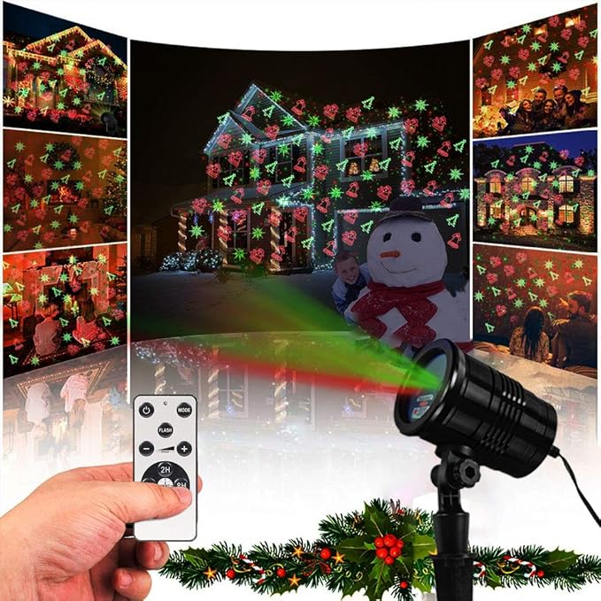 Christmas Projector Lights Outdoor, Led Christmas Laser Lights Landscape Spotlight Red and Green Star Show with Remote Control,Indoor Outdoor Holiday Decoration for Party Garden Wall Decoration