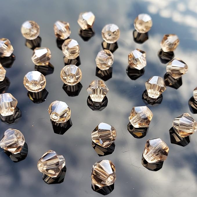 6mm Bicone 450Pcs Silver Champagne AB Crystal Glass Beads Faceted Bicone Shape Crystal Glass Spacer Beads for Bracelet Necklace Decorative Hand Jewelry Making (Silver Champagne AB, 6MM)
