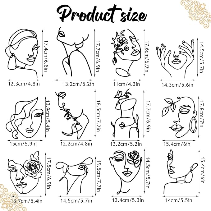 12 Pcs Acrylic Lady Face Cake Topper Minimalist Art Happy Birthday Cake Toppers Women Wedding Cake Decoration for Wedding Birthday Party (Black)
