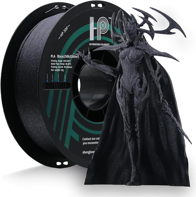 3D Printer Filament Galaxy Black 1KG,Shiny PLA Filament 1.75mm, Dimensional Accuracy+/-0.02mm, 1KG Spool (2.2 lbs), Fit Most FDM Printer(Galaxy Black)