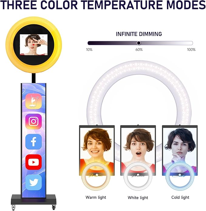 MWE Portable Photo Booth Machine Stand Compatible with Any Ipad with Software APP and Remote Control, RGB Ring Lights Music Sync, Free Custom Logo,Flight Case with Wheels (Black, Light Box)