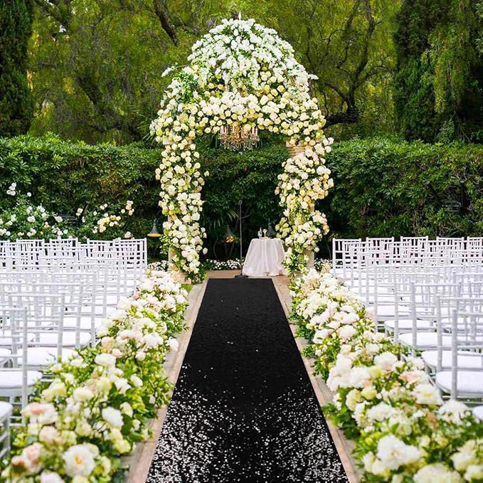ShinyBeauty 2FTx15FT Black Sequin Glitter Aisle Runner | Sparkle Carpet for Weddings, Proms, Parties, Black Runners Rug