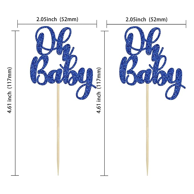 Gyufise 36Pcs Oh Baby Cupcake Toppers Glitter Baby Shower Oh Baby Cupcake Picks for Gender Reveal Baby Shower Kids Boys Girls Birthday Party Cake Decorations Supplies Dark Blue
