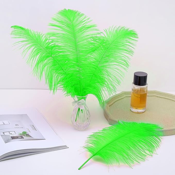 Ballinger Lime Green Ostrich Feathers - 24Pcs 8-10inch Large Green Feathers for Crafts,Wedding Party Centerpieces and Holiday Home Decor