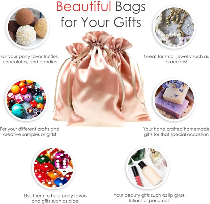 Rose Gold Satin Gift & Wedding Favor Drawstring Bags - 4" x 6", 50 per Pack