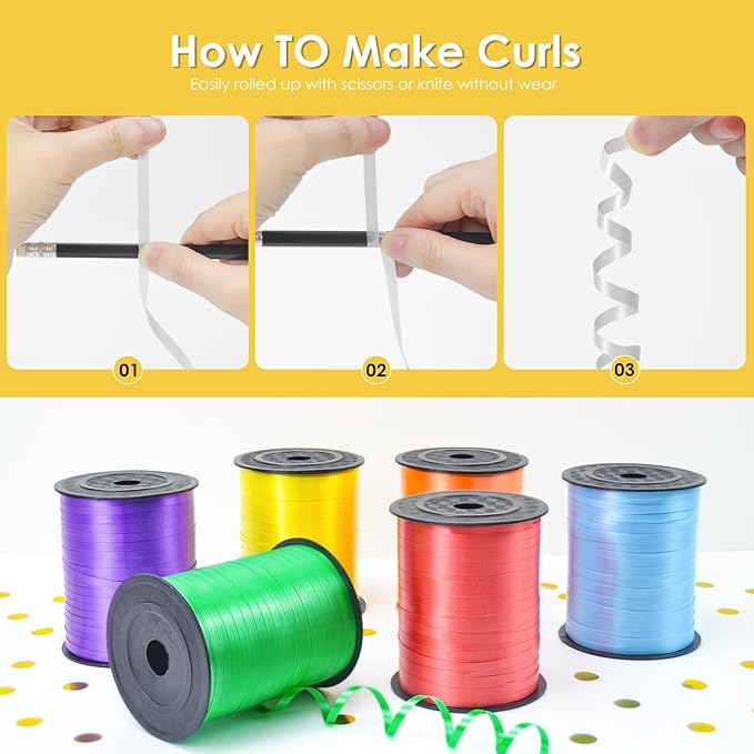 Yellow Curling Ribbon, Balloon String 500 Yard for Gift Wrapping, Curly Ribbons, 3/16" for Florist Flower, St Patricks Day, Valentines Day
