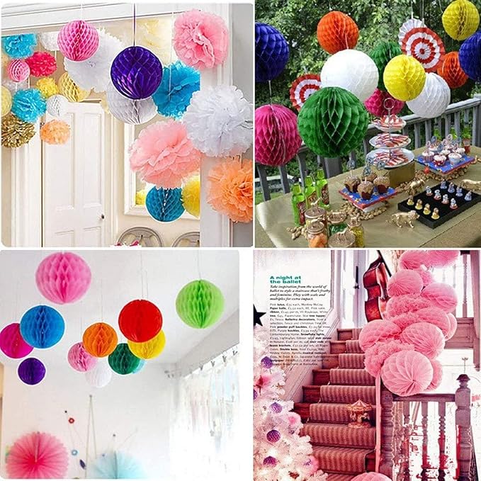 20pcs Honeycomb Flower Balls - Party Decoration Paper Flower Balls Tissue Paper Pom Poms for Birthday Wedding Home Decor (3inch+6inch, Yellow)