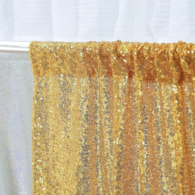SquarePie Sequin Curtain 2 Panels 2FT x 8FT Gold Backdrop for Wedding Party Christmas