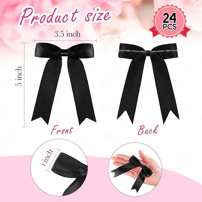Riceshoot 24 Pcs Satin Ribbon Bow 3.5x5 Inch Twist Tie Bows for Gift Balloon Bag Cake Craft DIY Wedding Birthday Party Decor