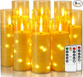 Homemory Flameless Candles with Embedded Star String Fairy Lights, Battery Operated Candles with Remote Control and Timer, Flickering LED Candle for Fall Pumpkin Decorations, Amber Gold, Set of 9
