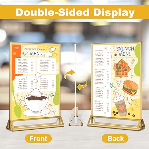 EHWINE 14 Pack 5×7 Clear Acrylic Sign Holder with Gold Borders and Vertical Stand, Double Sided Table Menu Holders Picture Frames for Wedding Table Numbers, Restaurant Signs, Photos and Art Display