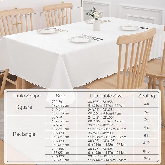 Smiry Square Table Cloth, Waterproof Heavy Duty Vinyl Tablecloths, Wipeable Washable Table Cover for Kitchen and Dining Room (White, 70" x 70")