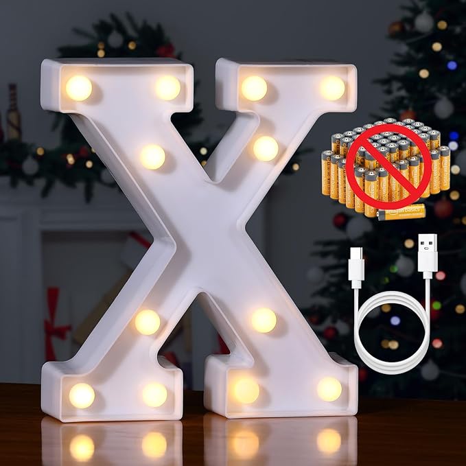 Foaky Rechargeable LED Letter Lights Sign Marquee Light Up Letters Sign for Night Light Wedding/Birthday Party Christmas Lamp Home Bar Decoration (X)