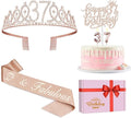 37th Birthday Decorations for Women Including Birthday Sash, Tiara/Crown, Numeral Candles and Cake Topper, 37 Year Old Gifts for Women, Rose Gold Party Decor Supplies