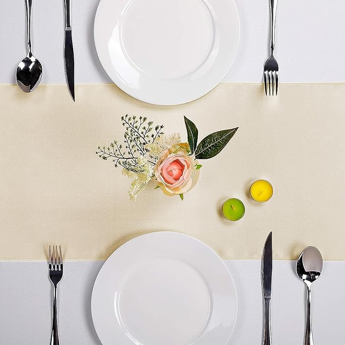 5-Pack Satin Table Runner Champagne 12 x 108 inches Long, Table Runners for Wedding, Birthday Parties, Banquets Decorations（5 Pack, 12x108 Inch, Champagne