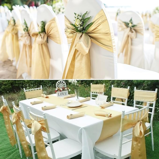 100 PCS Satin Chair Sashes Decorative Bow Chair Sashe Ties Chair Ribbon Bows Chair Cover Band for Wedding Birthday Party Ceremony Reception Hotel Events Banquet Home Kitchen Decor(7x108inch,Champagne)