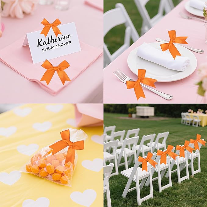50 Pieces Gift Wrap Bows Premium Satin Ribbon Bows 3.3 Inch Craft Bows for Gift Wrapping DIY Treat Bags Holiday Gifts Bag Party Decorations, Wedding Decor Christmas Birthday Presents (Orange)