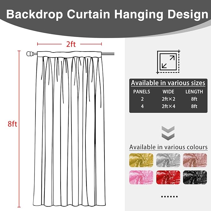 VOK Rose Gold Sequin Backdrop Curtains 4 Panels 2FTx8FT Glitter Photography Background for Wedding Birthday Christmas Party Decorations