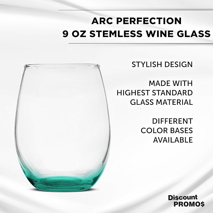 DISCOUNT PROMOS Stemless Wine Glass 9 oz. Set of 10, Bulk Pack - Great for Wedding Favors, Bachelorette Party and More - Green Bottom Color