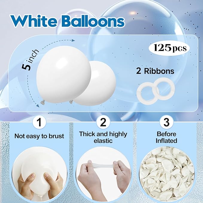 125 pcs White Balloons 5 Inch, Small Balloon Garland Arch Kit for Birthday Party Decorations Anniversary Wedding Baby Shower Party Decor