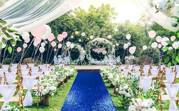 ShinyBeauty Royal Blue Sequin Aisle Runner, 4FTx20FT Glitter Wedding Walkway for Elegant Hallways, Parties & Special Events