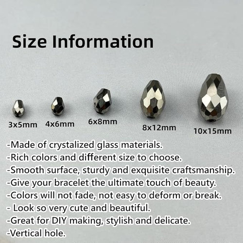 100pcs 8x12mm Teardrop Crystal Glass Beads for Jewelry Making, Faceted Vertical Hole Teardrop Glass Spacer Beads for Wind Chimes Bracelet Earring Necklace DIY Craft(Silver)
