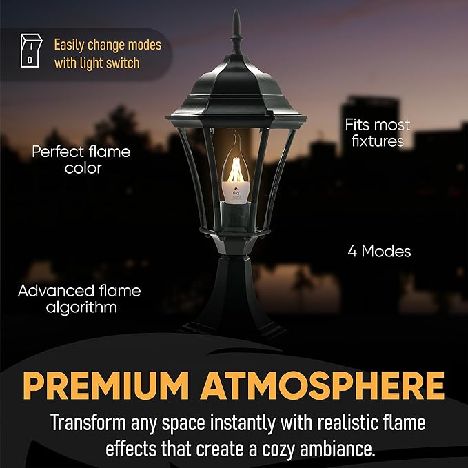 Fliq | LED Flame Light Bulb | 2 Pack | 2W | 4 Modes | Flickering Flame Bulb | 2023 Release | (Standard Clear E26)