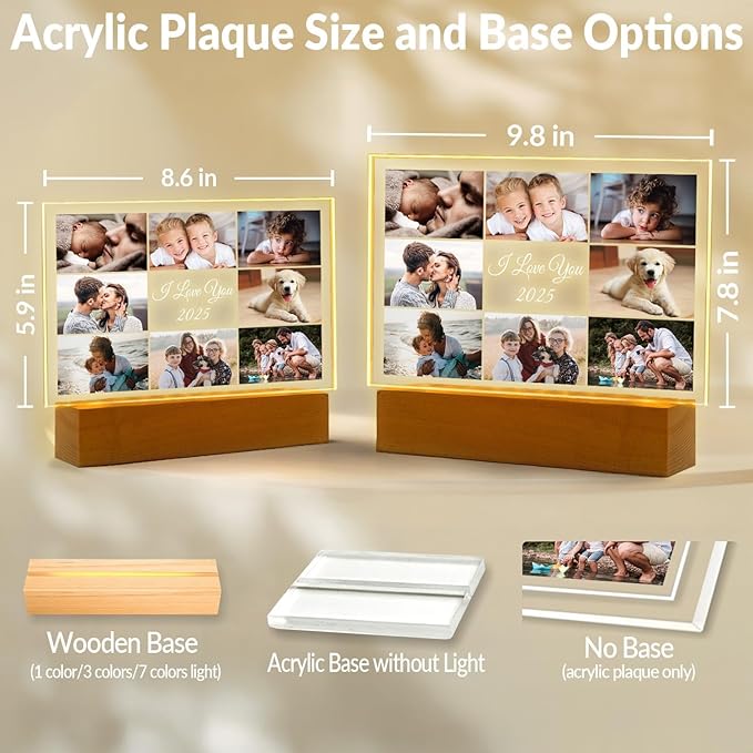 Custom Picture Frames with Photo, Customized Photo Frame with Night Light, Personalized Picture Frame, Personalized Birthday Gifts for Women, Men, Mom, Dad, Baby, Kid, Family, Friend
