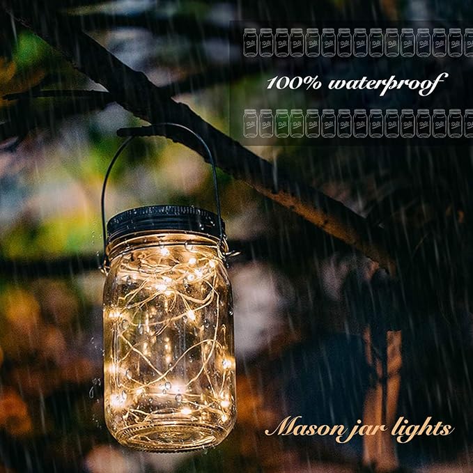 6 Pack Solar Mason Jar Lights for Outside, 30 LED Solar Mason Jar Lids Fairy Lights with 6 Hangers(No Jars) Outdoor Waterproof for DIY Patio Garden Yard Lawn Party Wedding Decoration Warm White