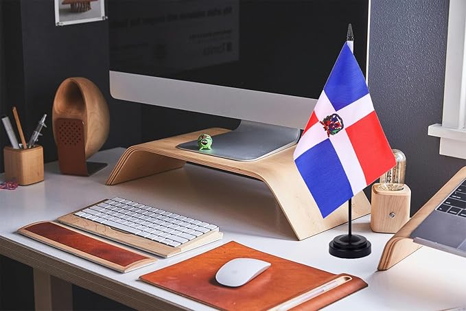 WXTWK 2 Pack Dominican Flag Dominican Deluxe Desk Flag Set - Mini Small Dominican Republic Table Office Flags with Black 12" Solid Pole Stand Base Classroom Meeting Desktop Decorations