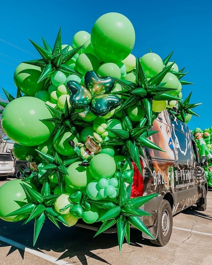 3pcs 26inch 3D Explosion Star foil balloon, Green Foil Cone Starburst Balloons for Birthday Wedding New Year Party Event