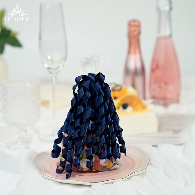 6 Inch Navy Curly Bows for Gift Wrapping Set of 6, Self Adhesive Bows Navy Blue Gift Bows for Presents, Satin Ribbon Bows for Birthday, Wedding, Christmas, Bridal Shower, Gift Wrap Accessory