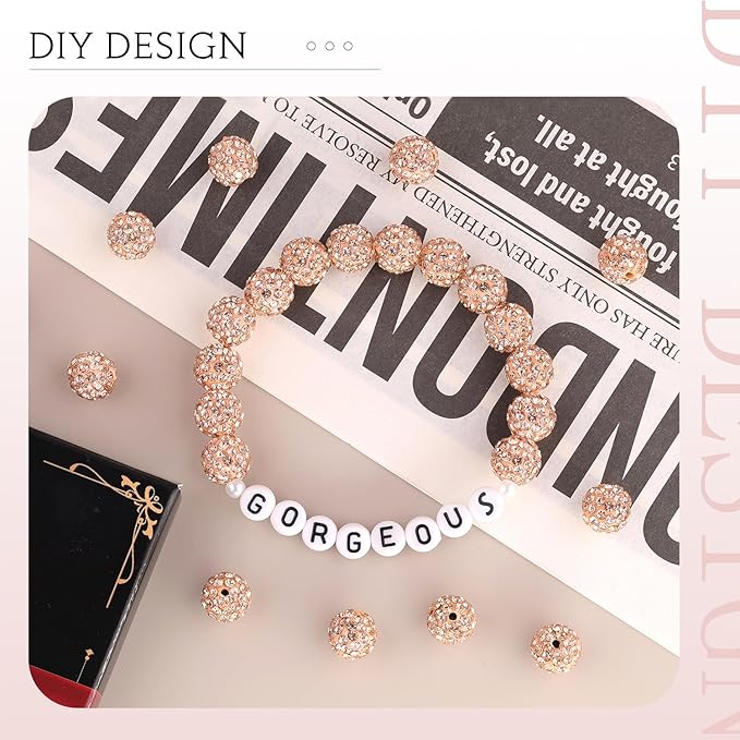 150 pcs 10mm Rhinestone Beads for Jewelry Making, Light Peach Shiny Round Shamballa Disco Beads Bulk, Sparkle Crystal Clay Christmas for Bracelet Baseball Necklace Earring Crafting and DIY