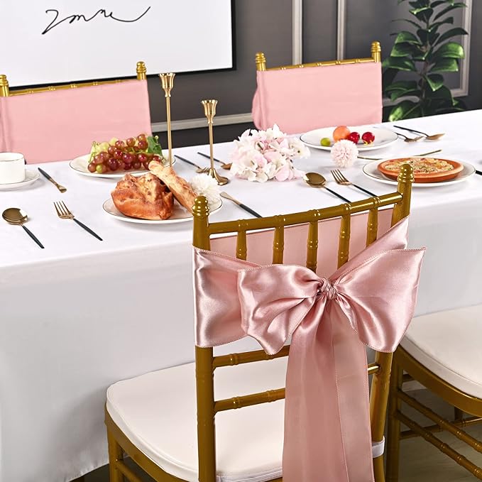 fani 120 PCS Rose Gold Satin Chair Sashes Bows Universal Chair Cover for Wedding Reception Restaurant Event Decoration Banquet,Party,Hotel Event Decorations (7 x 108 inch)