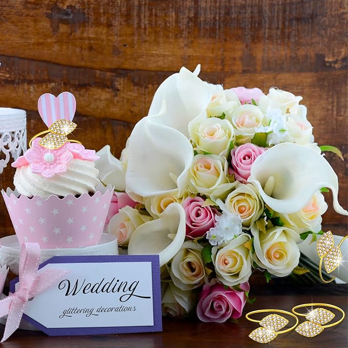 Hotop 200 Pcs Napkin Rings Gold Table Decorations, Elegant Bling Leaves Napkin Rings, Rhinestone Guest Towels Buckle for Wedding Gold Party, Thanksgiving Christmas Dinner Banquet Table Decoration
