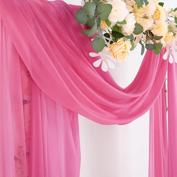 Socomi Wedding Arch Draping Fabric 29" x 20Ft 2 Panels Fuchsia Sheer Outdoor Curtain Drapes Extra Long for Bridal Baby Shower Ceremony Birthday Party Decor