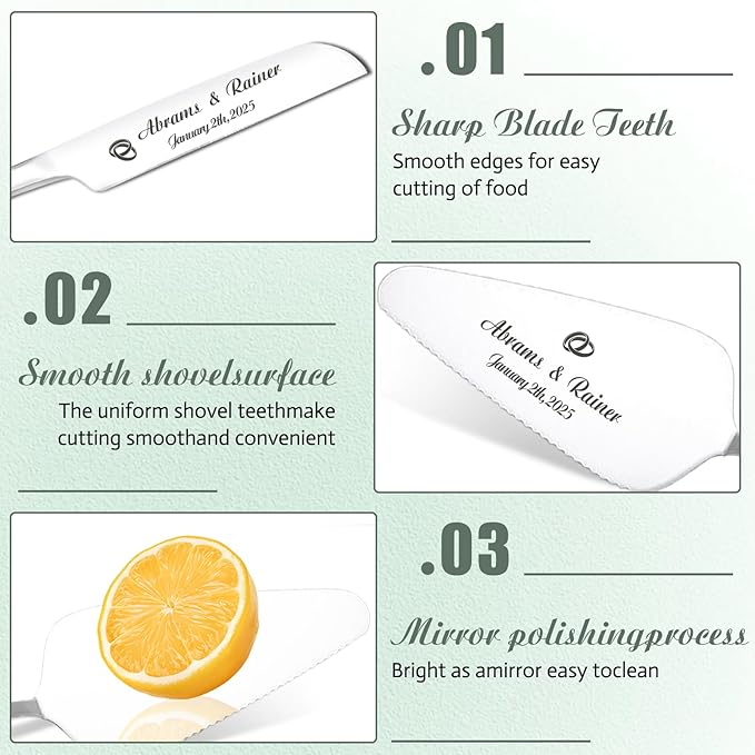 Personalized Wedding Cake Knife and Server Set - Custom Name Engraved Cutting Set with Elegant Gift Box, Ideal for Bridal Wedding Anniversary Birthday Gifts (Regular handle)