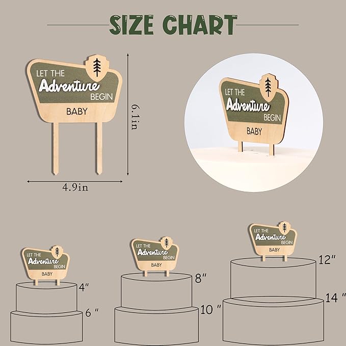 Let The Adventure Begin Baby Shower Cake Topper - Happy Camper Wooden Cake Topper,Natural Adventure Themed Decor,Baby Shower Decorations