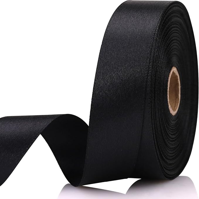 Black 7/8 Inch 30 Yards Satin Craft Ribbon - Single Face Polyester Ribbon for Gift Wrapping, Wedding Decorations, Craft Projects